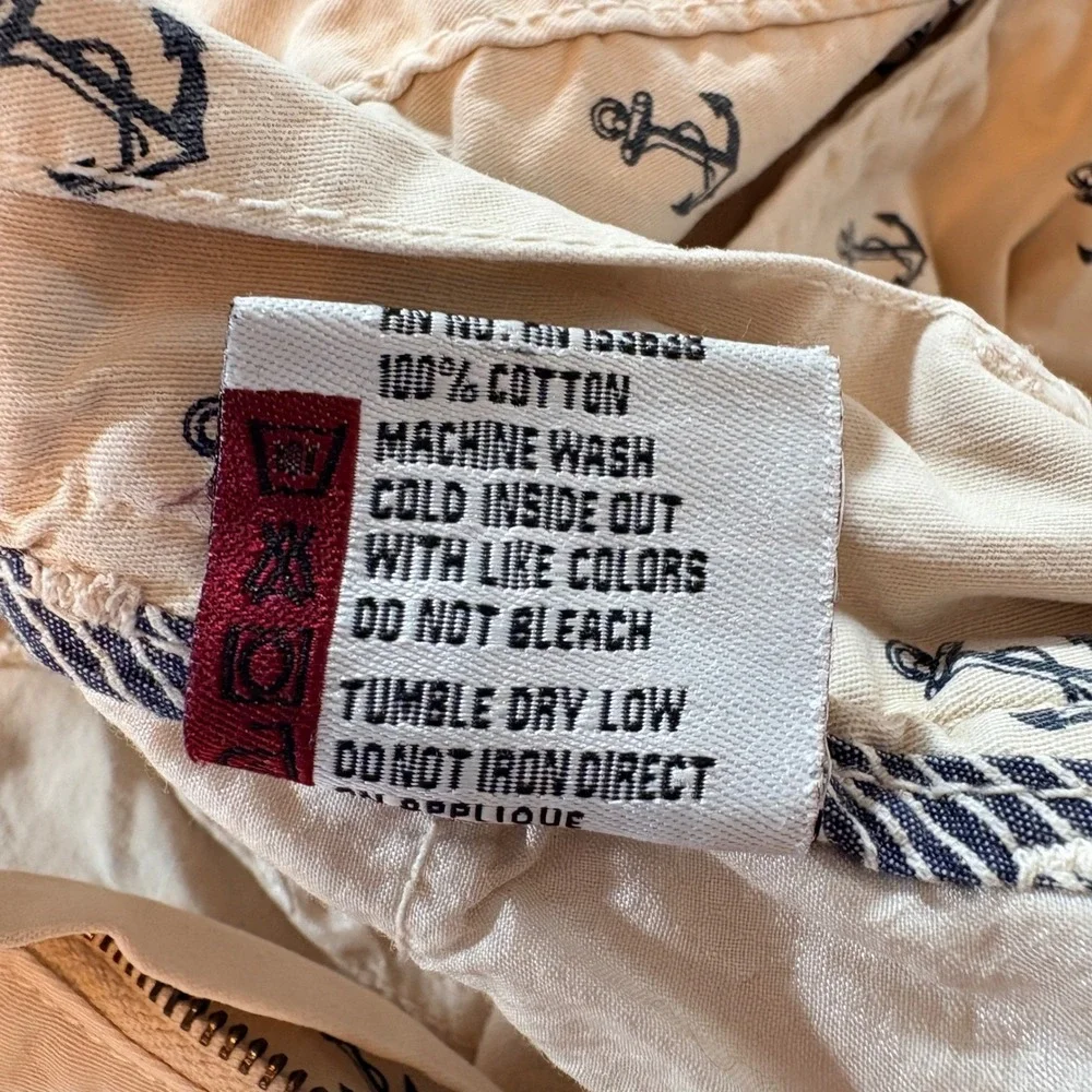 Bespoke Sport Anchor Print Chino Shorts Men 32 Tan Nautical Cotton Summer Casual